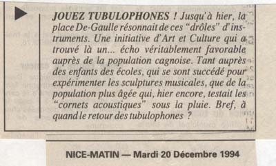 Tubulophone - Nice Matin - 20 d&eacute;cembre 1994