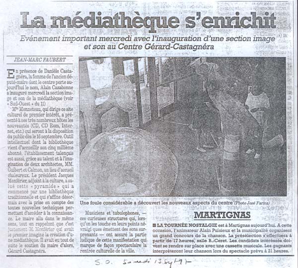 Sud Ouest - Tubulophone - 13 sepembre 1997